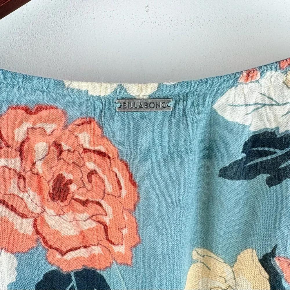 Billabong Your Love Skater Mini Dress Blue Pink Floral Flowy Rayon Boho Medium - Picture 12 of 12